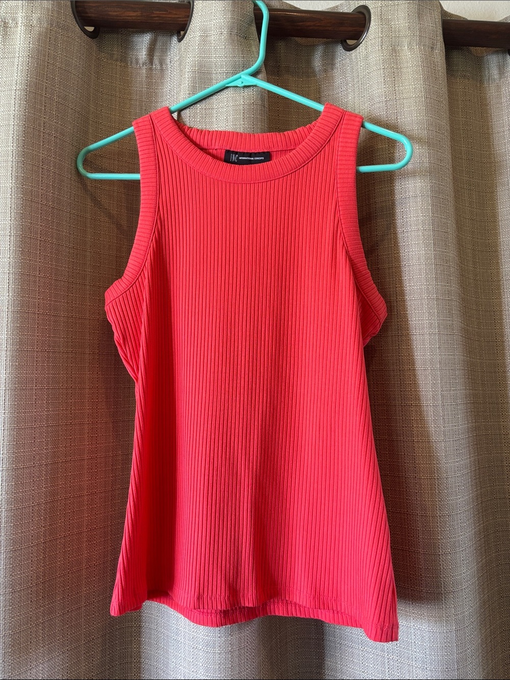 INC International Concepts Vibrant Coral-Pink Ribbed Tank Top